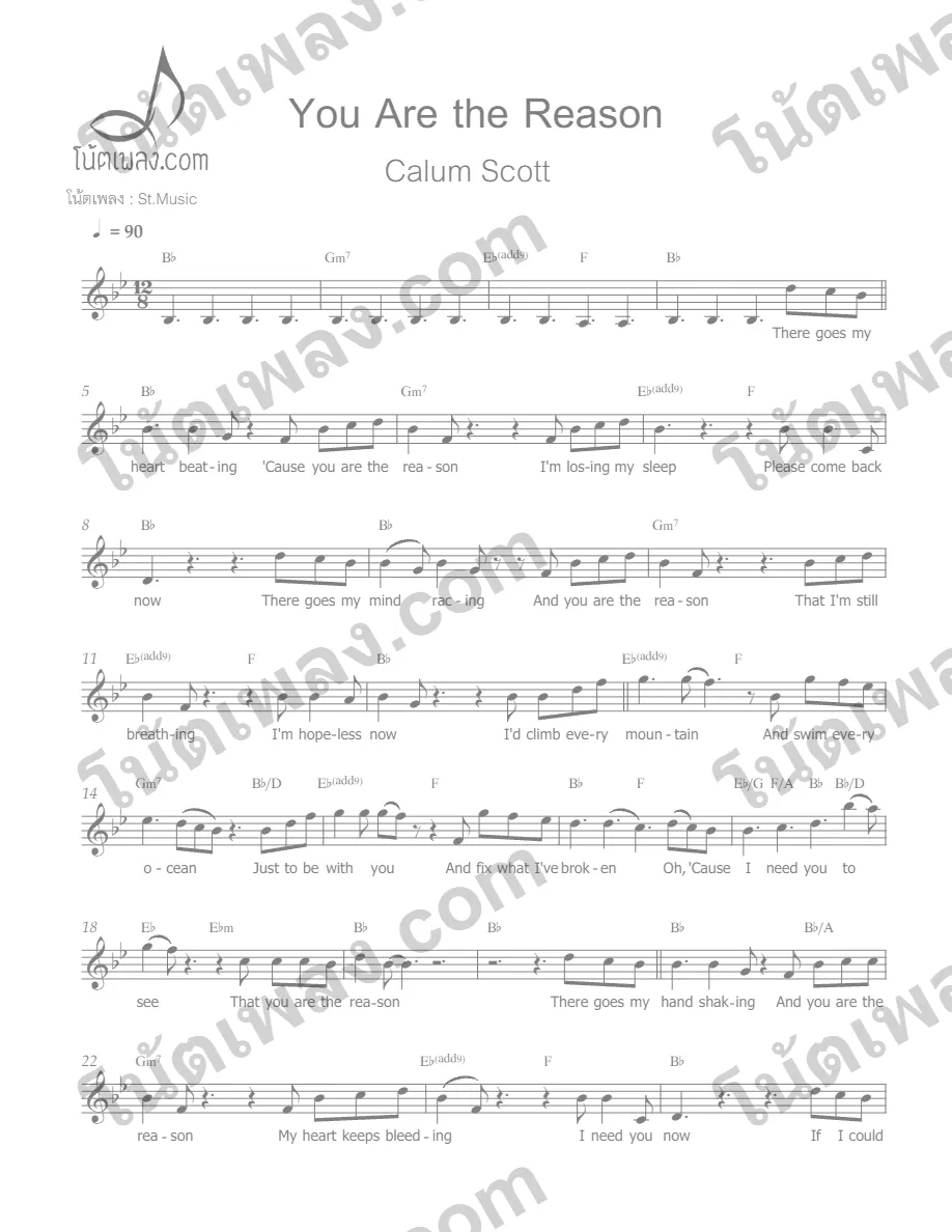 ตัวอย่างโน้ตเพลง You Are the Reason (Calum Scott) หน้าแรก