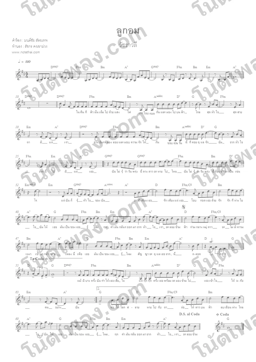 ตัวอย่างโน้ตเพลง ลูกอม (วัชราวลี) หน้าแรก