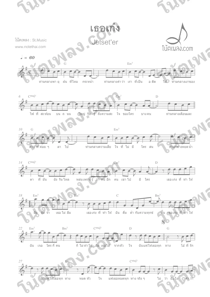 ตัวอย่างโน้ตเพลง เธอเก่ง (Jetseter) หน้าแรก